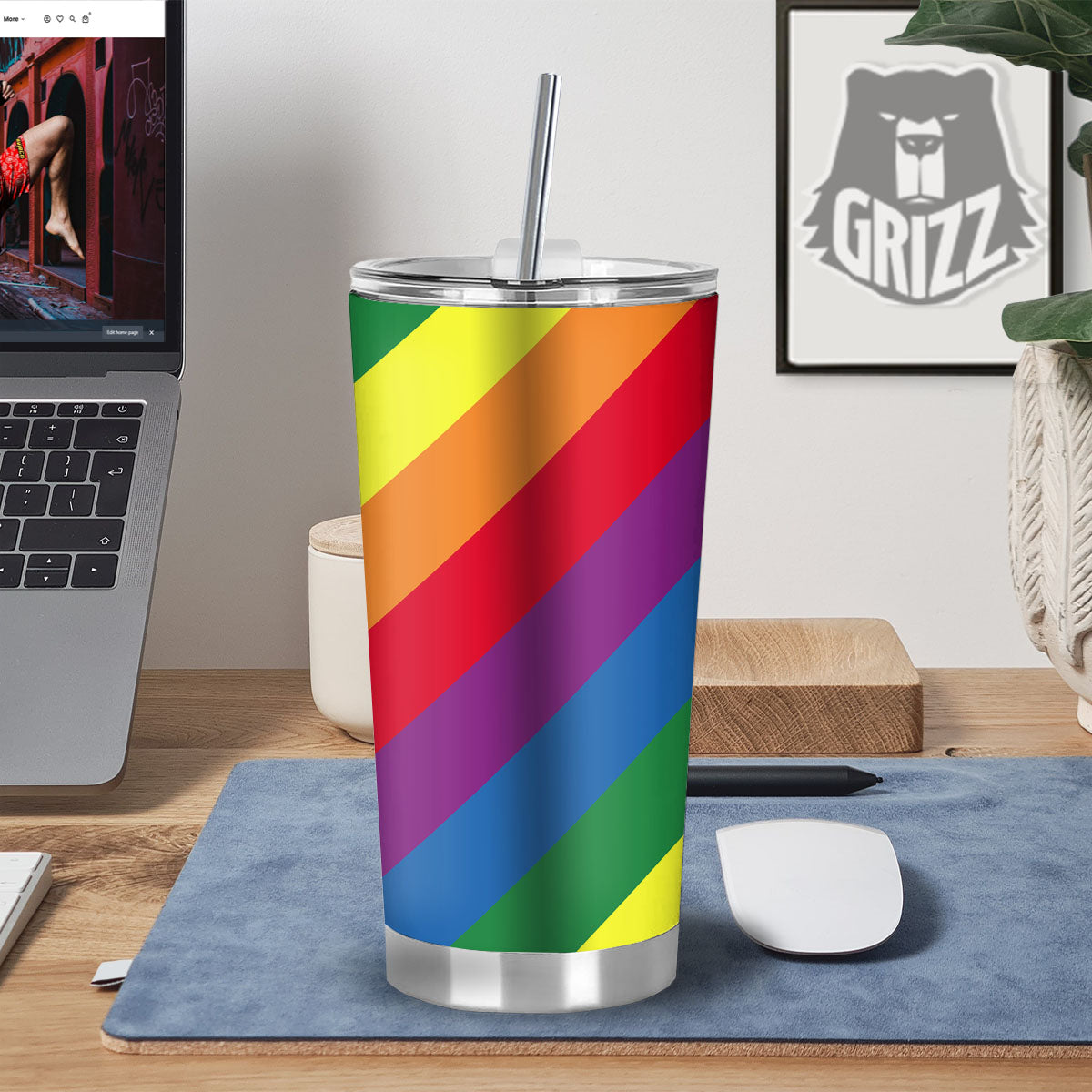 Striped Rainbow Diagonal Print Pattern Tumbler-grizzshop