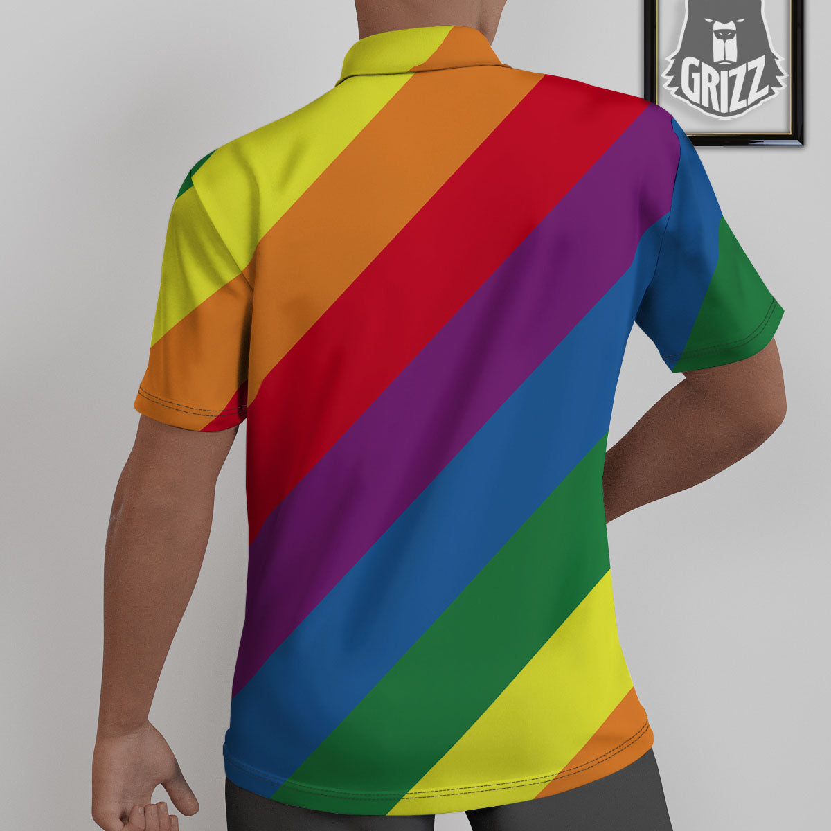 Striped Rainbow Diagonal Print Pattern Untucked Shirts-grizzshop