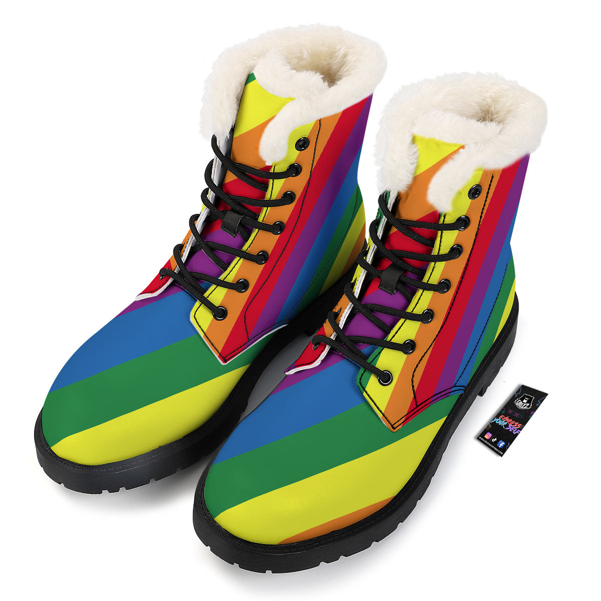 Striped Rainbow Diagonal Print Pattern Winter Boots-grizzshop