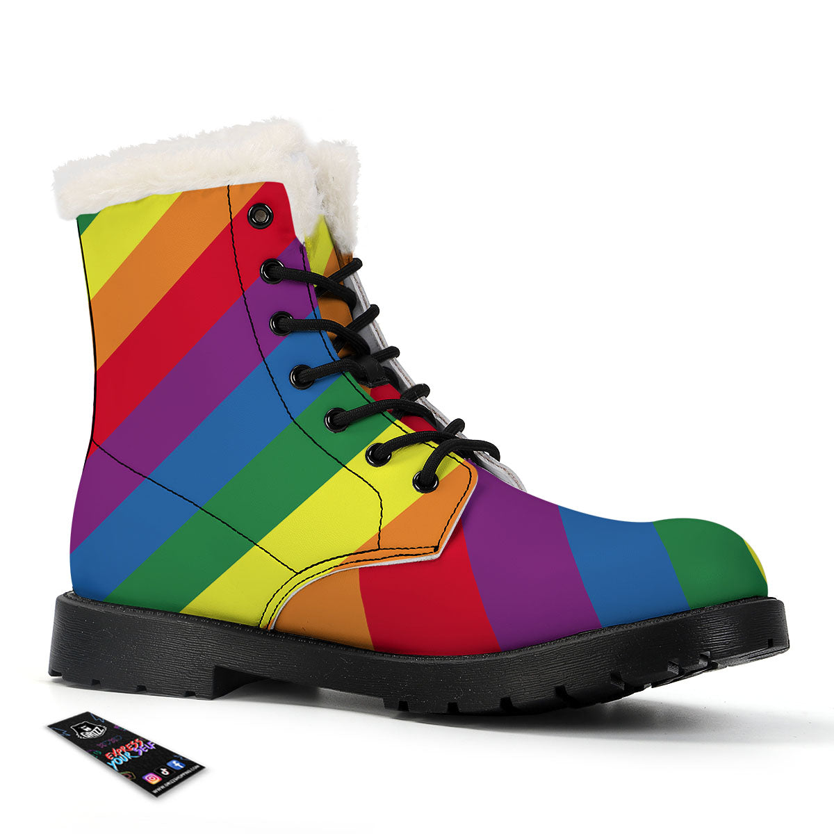 Striped Rainbow Diagonal Print Pattern Winter Boots-grizzshop