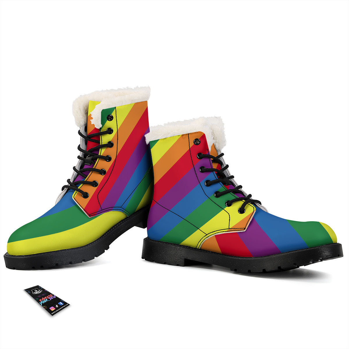 Striped Rainbow Diagonal Print Pattern Winter Boots-grizzshop