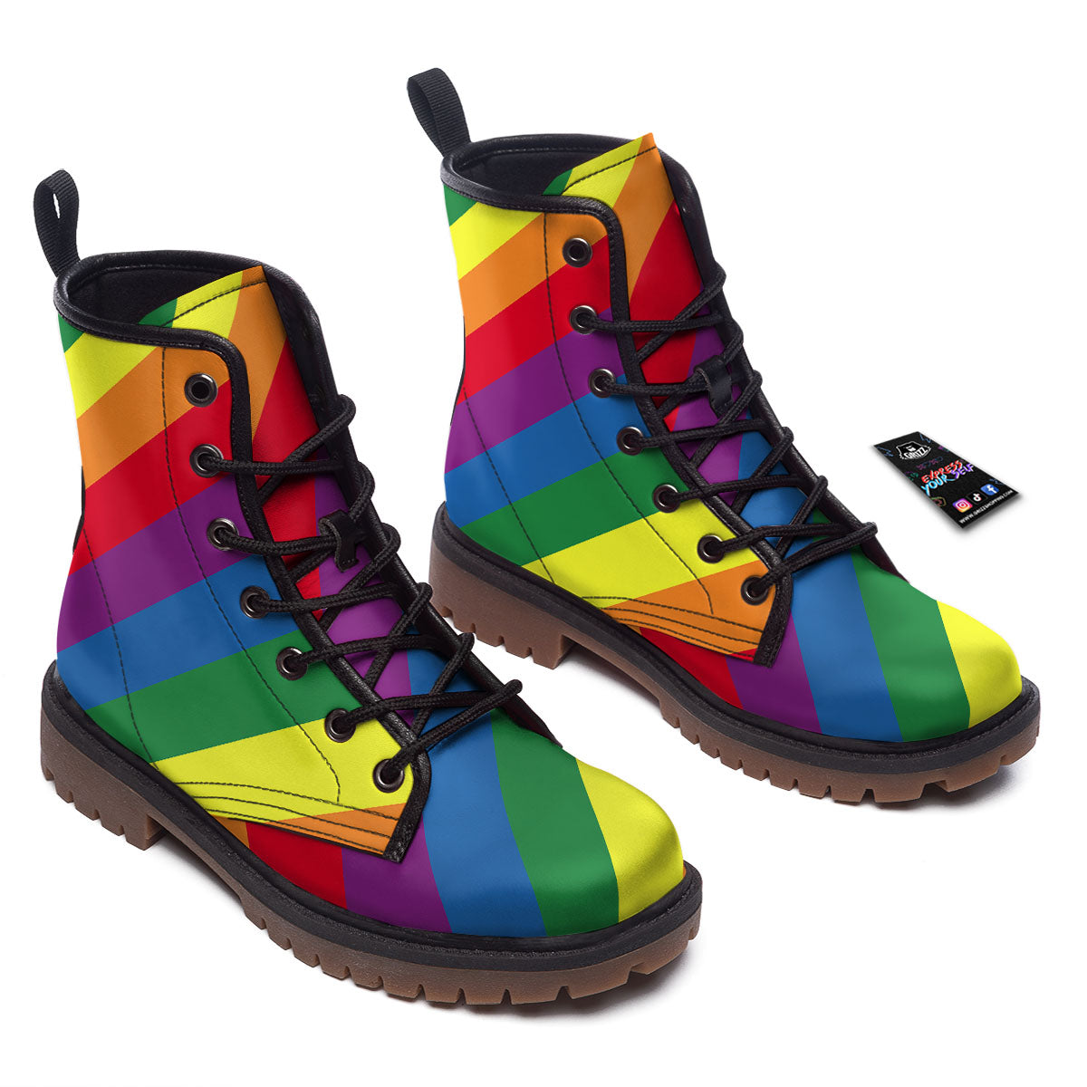 Striped Rainbow Diagonal Print Pattern Work Boots-grizzshop