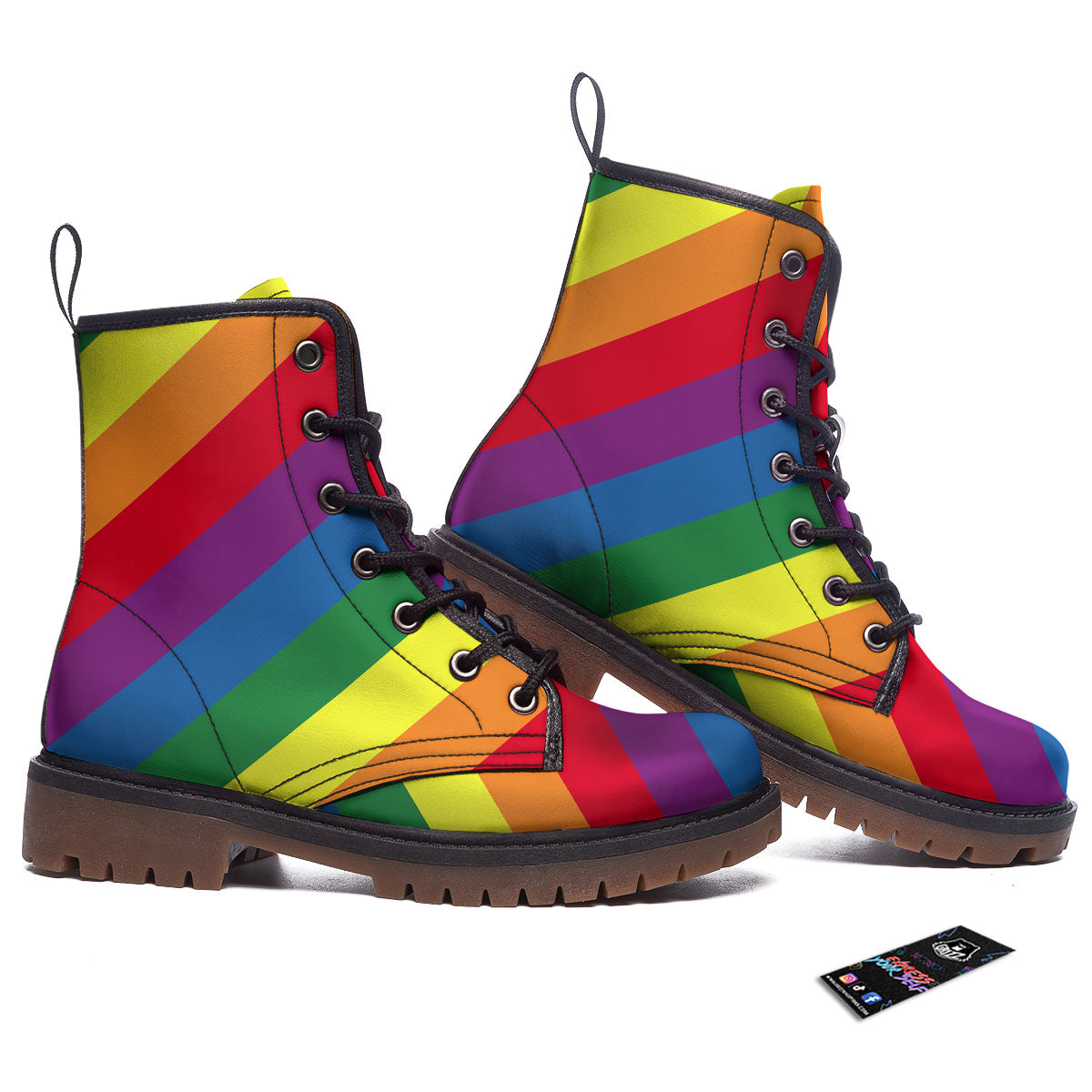 Striped Rainbow Diagonal Print Pattern Work Boots-grizzshop
