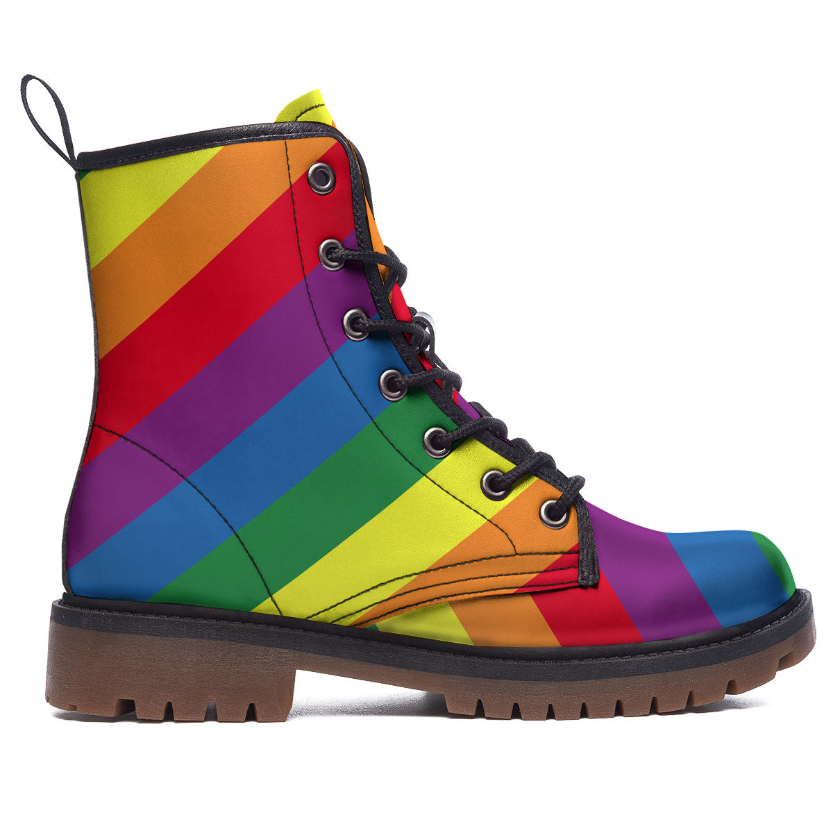 Striped Rainbow Diagonal Print Pattern Work Boots-grizzshop