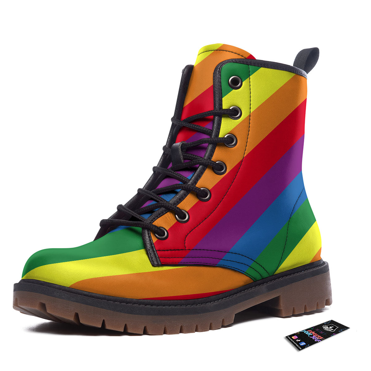Striped Rainbow Diagonal Print Pattern Work Boots-grizzshop