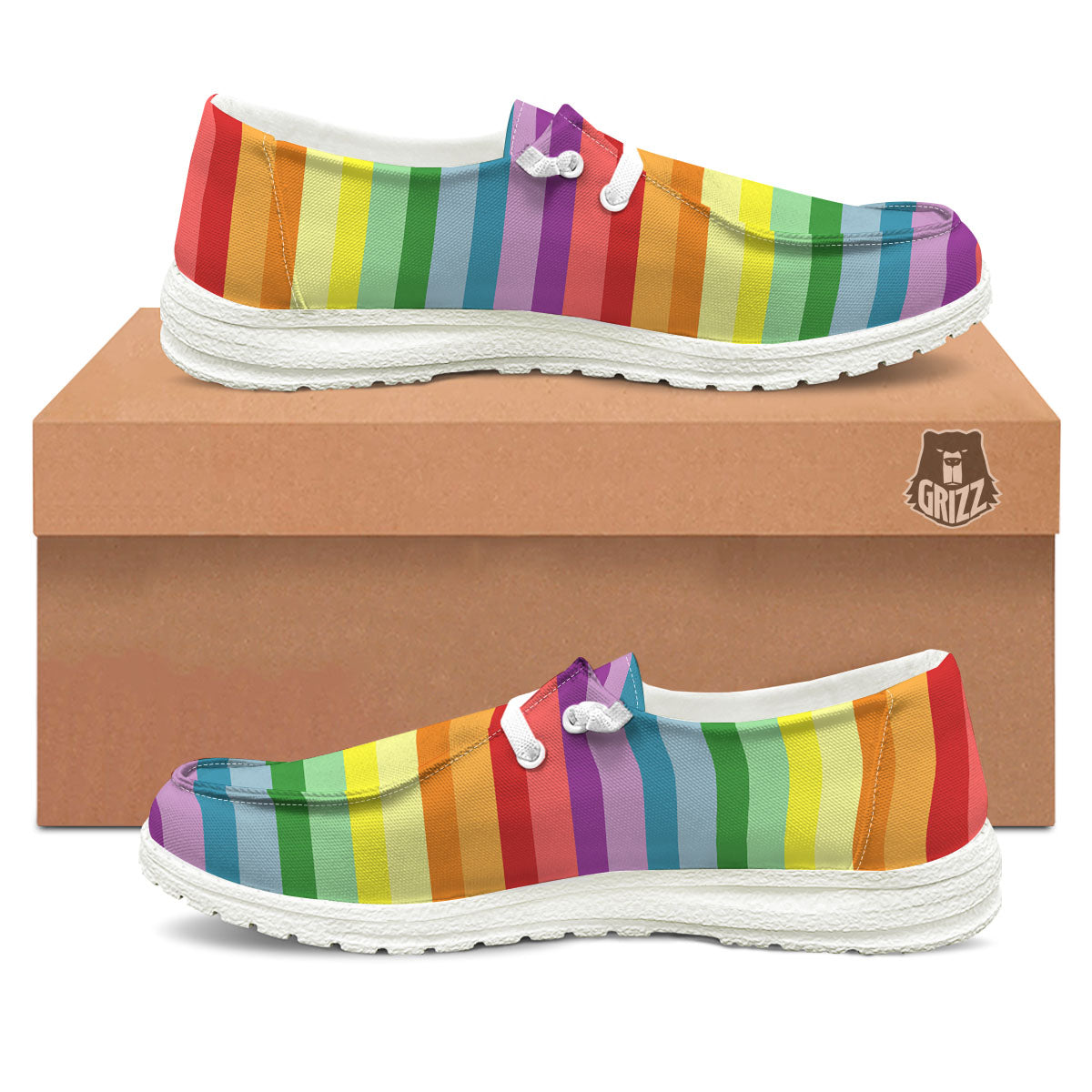 Striped Rainbow Print Pattern Black Loafers-grizzshop