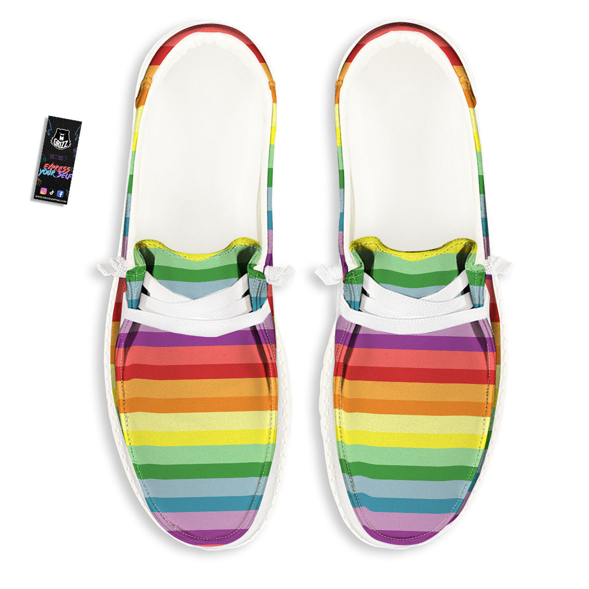 Striped Rainbow Print Pattern Black Loafers-grizzshop