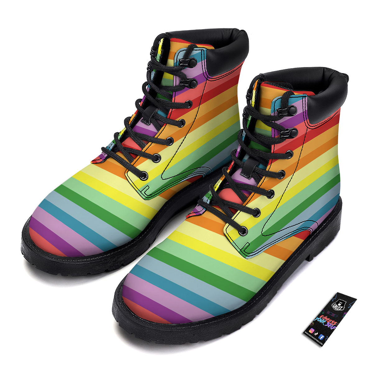 Striped Rainbow Print Pattern Boots-grizzshop