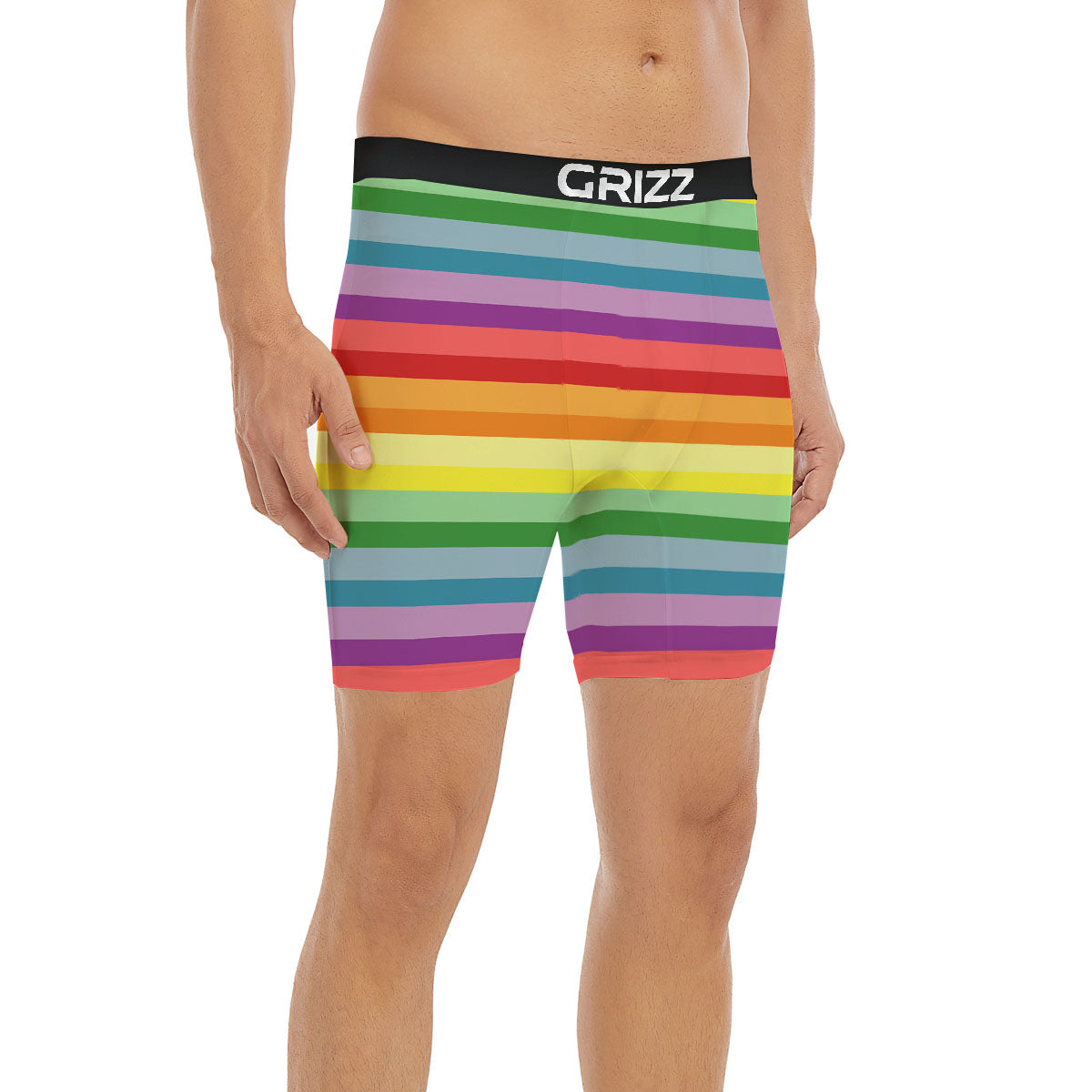 Striped Rainbow Print Pattern Boxer Briefs-grizzshop