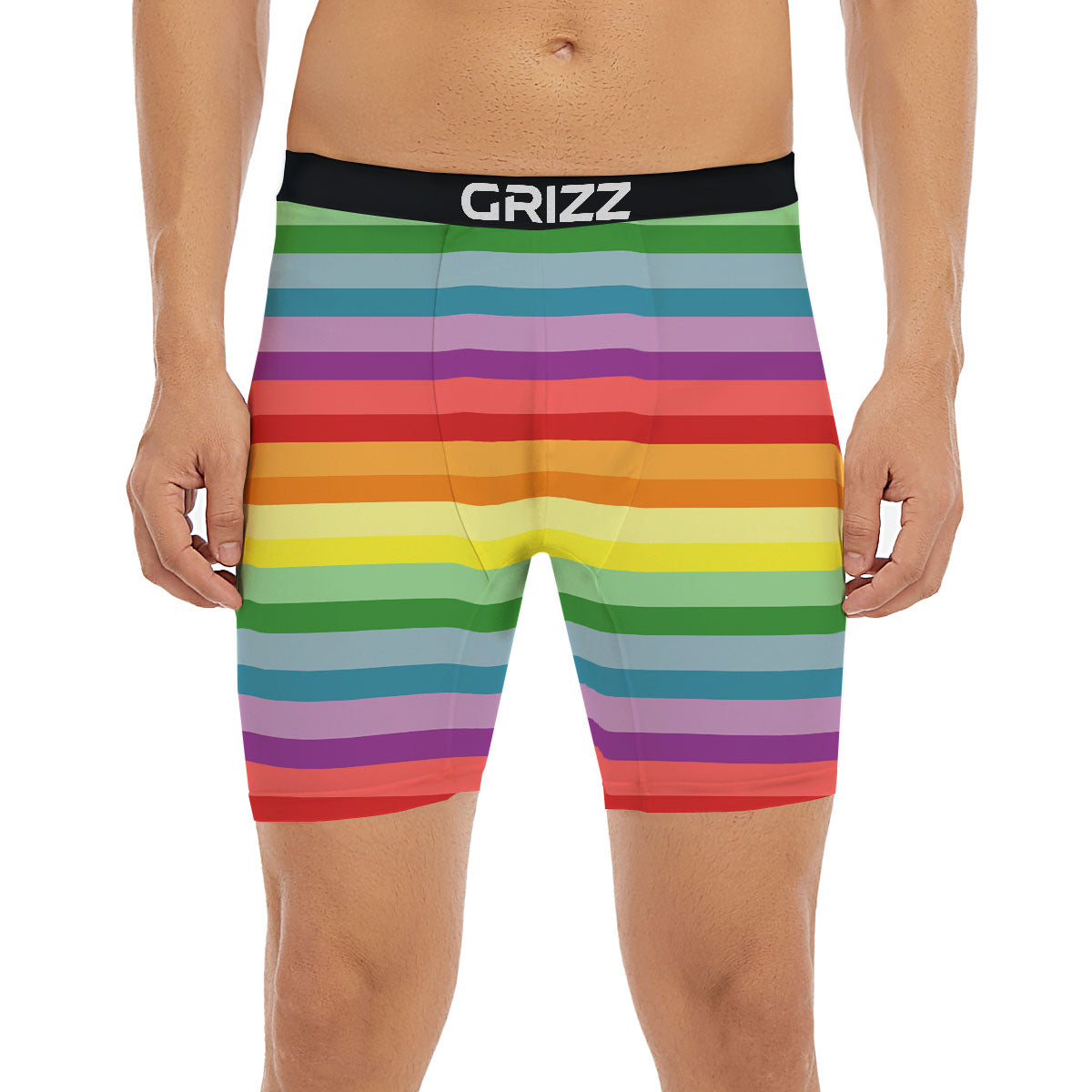 Striped Rainbow Print Pattern Boxer Briefs-grizzshop