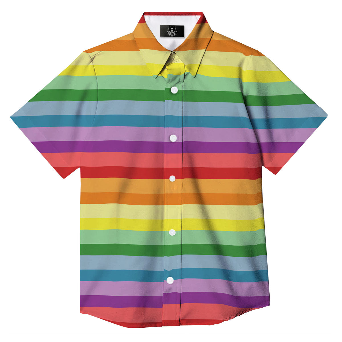Striped Rainbow Print Pattern Button Up Shirt-grizzshop