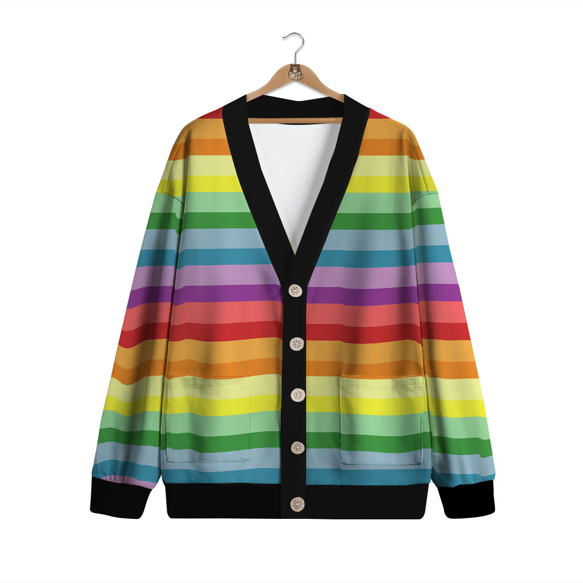 Striped Rainbow Print Pattern Cardigan-grizzshop