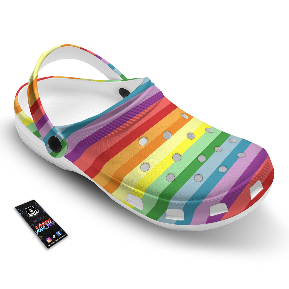 Striped Rainbow Print Pattern Clog-grizzshop
