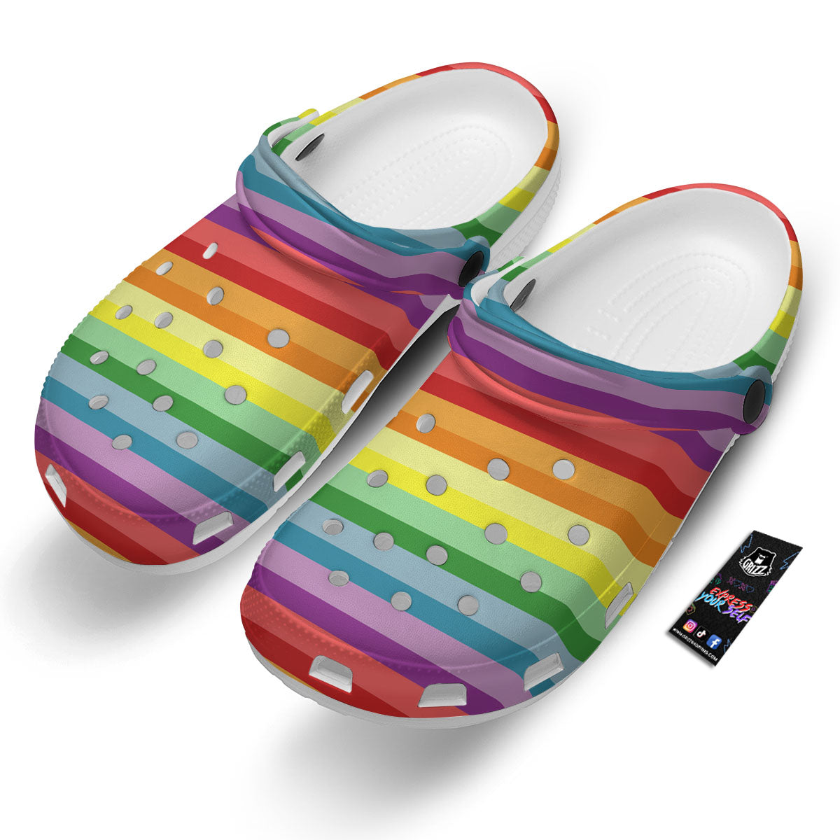 Striped Rainbow Print Pattern Clog-grizzshop
