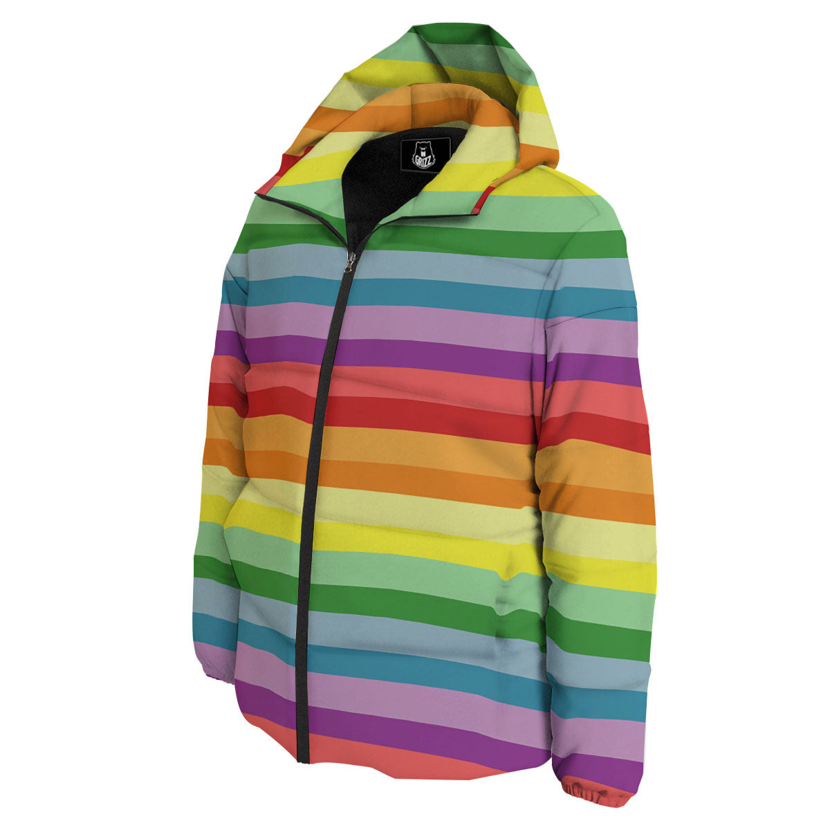 Striped Rainbow Print Pattern Down Jacket-grizzshop