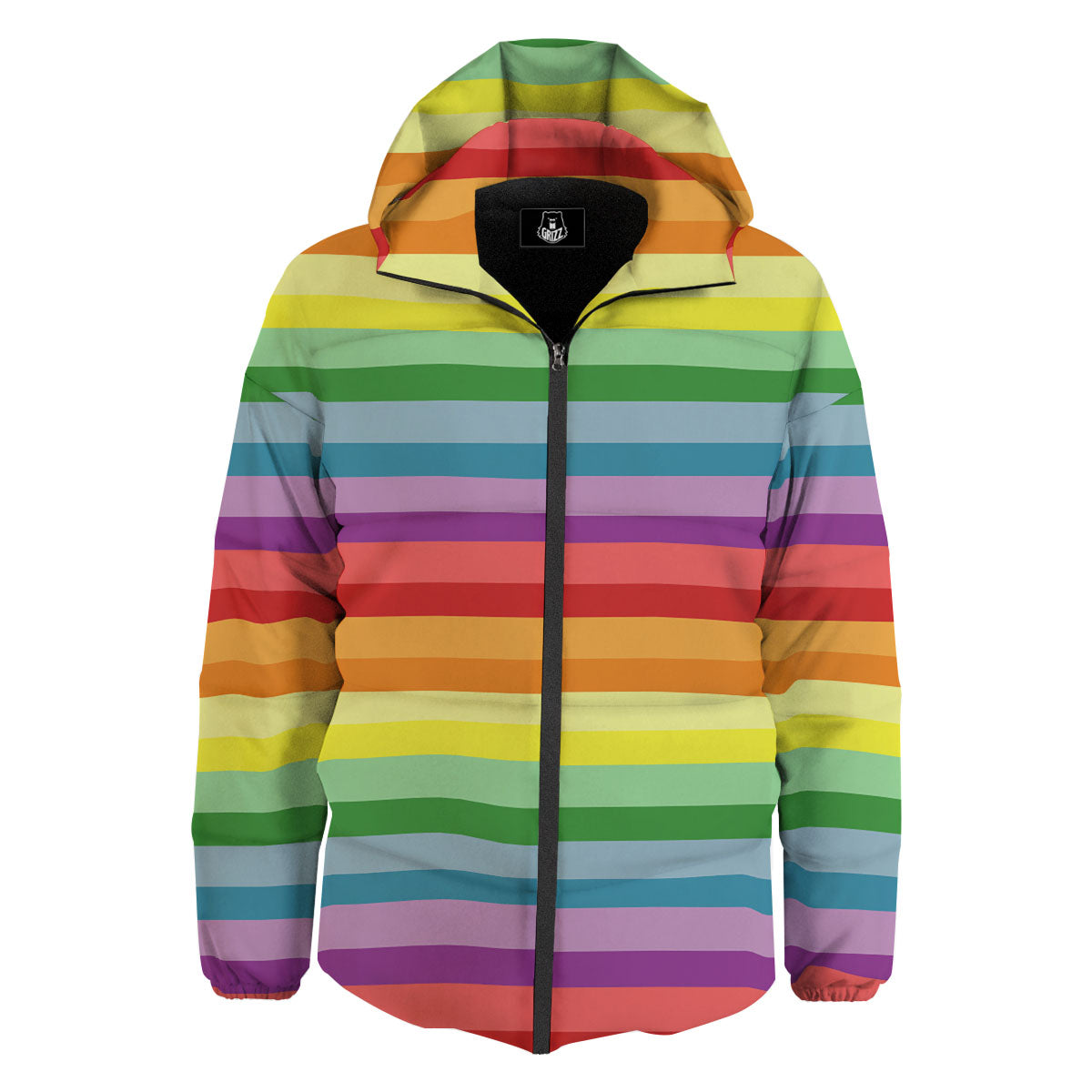 Striped Rainbow Print Pattern Down Jacket-grizzshop