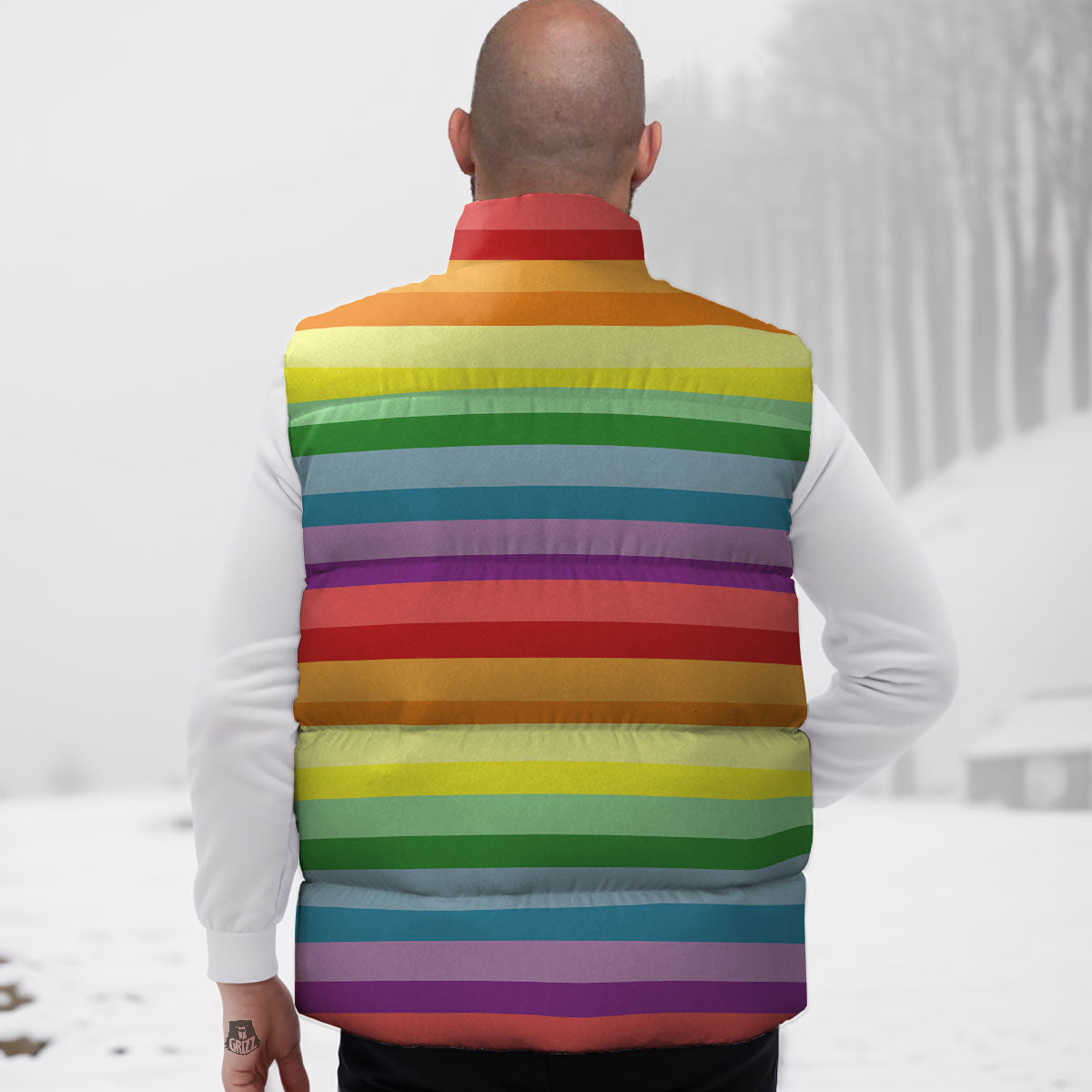 Striped Rainbow Print Pattern Down Vest
