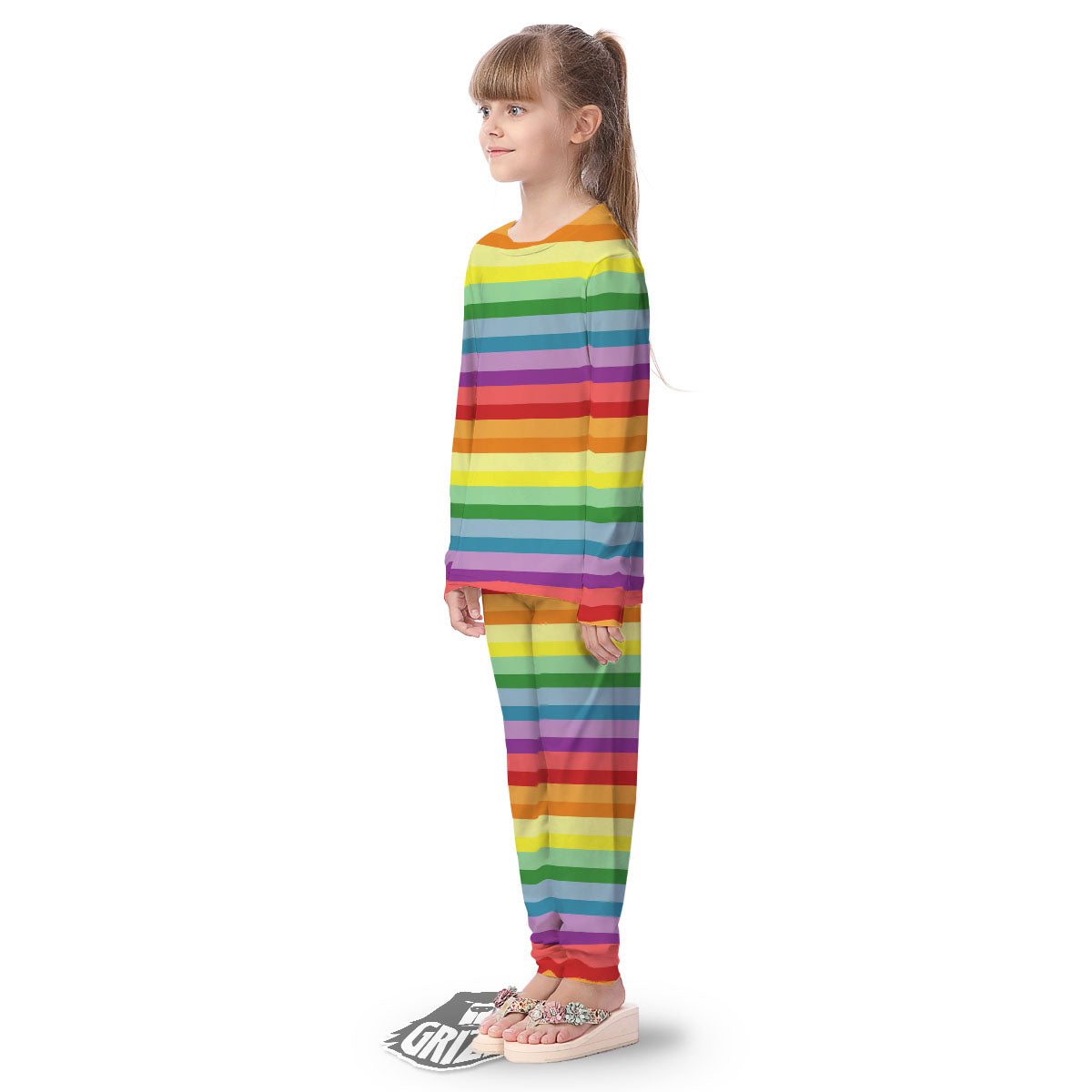 Striped Rainbow Print Pattern Kid's Pajamas-grizzshop