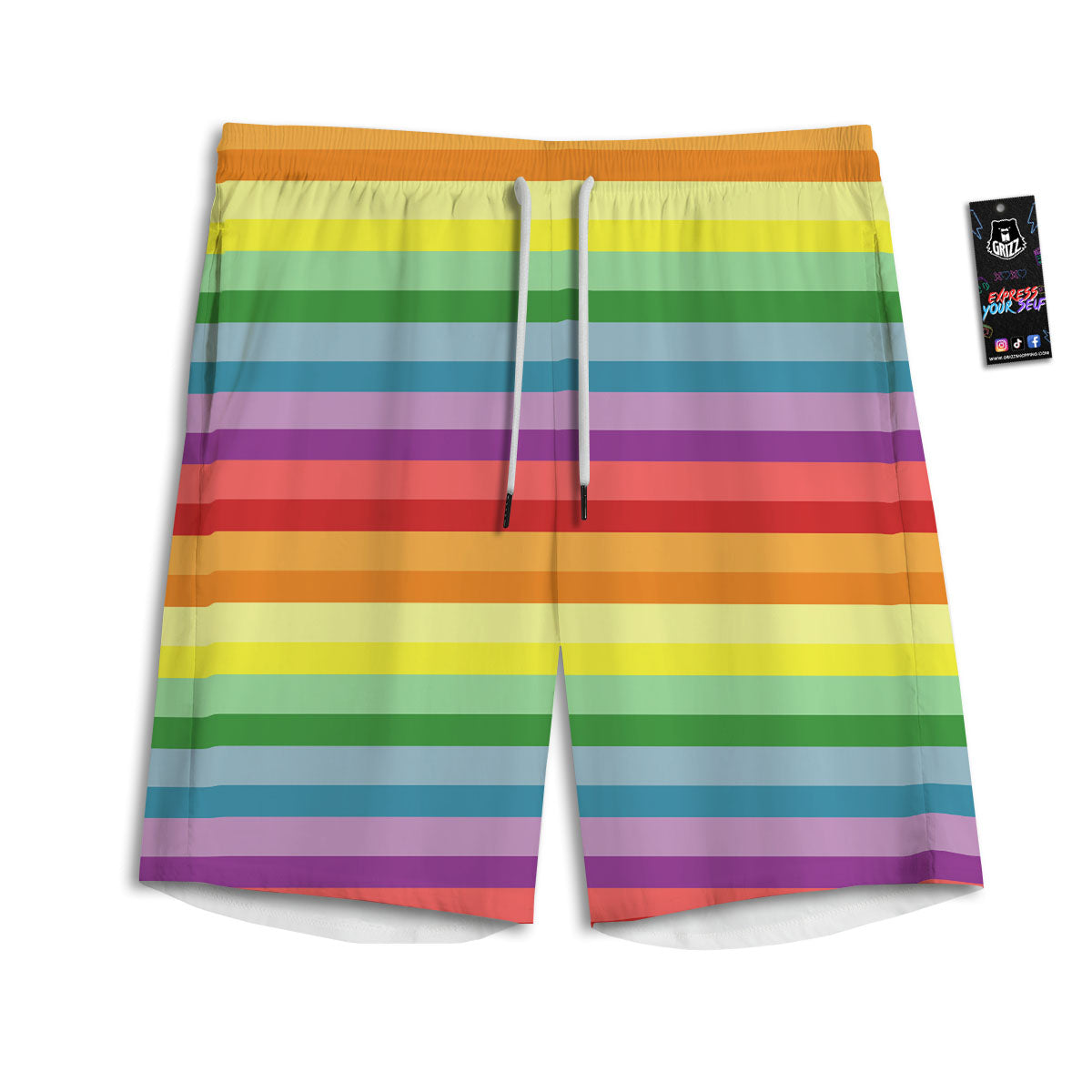 Striped Rainbow Print Pattern Men's Athletic Shorts