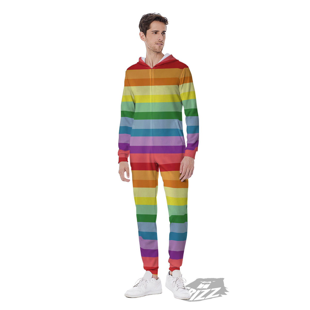 Striped Rainbow Print Pattern Men's Jumpsuit-grizzshop