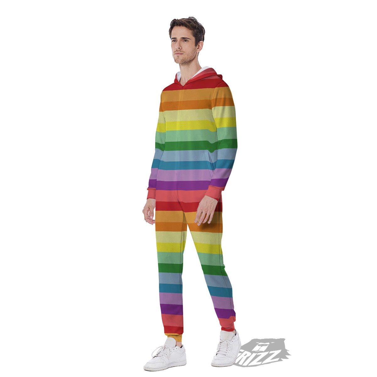 Striped Rainbow Print Pattern Men's Jumpsuit-grizzshop