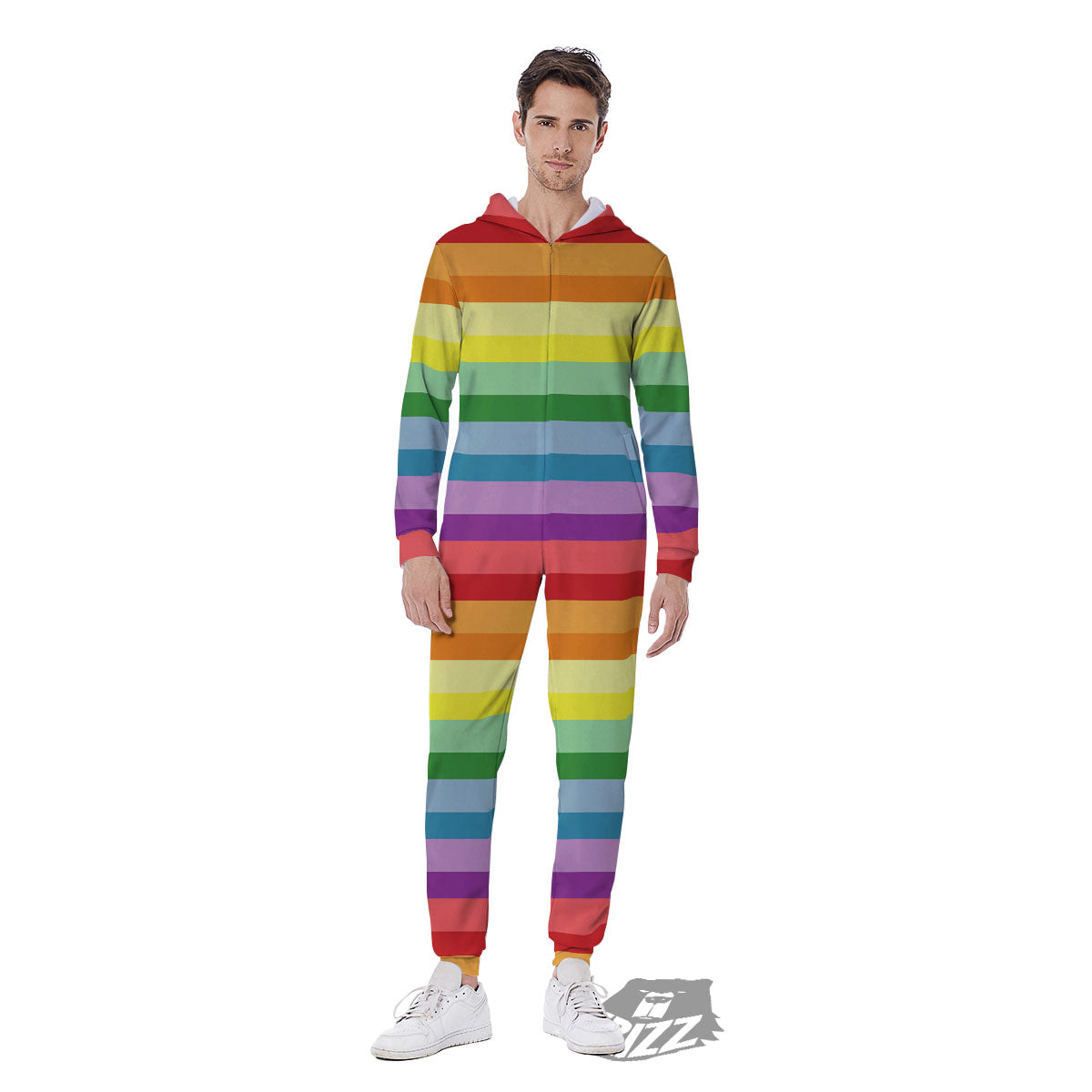 Striped Rainbow Print Pattern Men's Jumpsuit-grizzshop