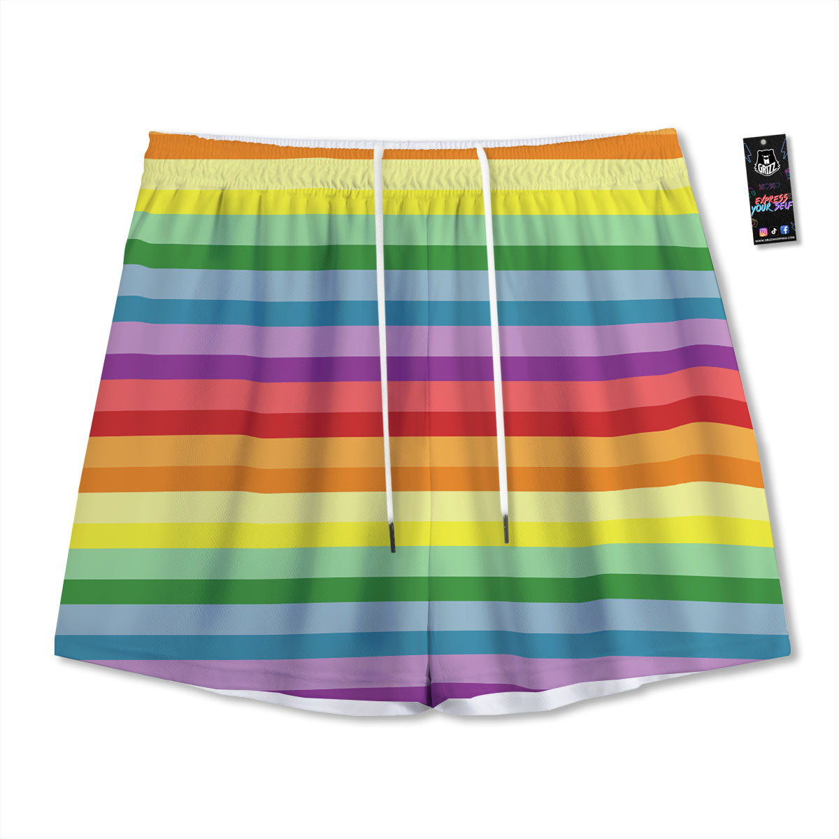 Striped Rainbow Print Pattern Mesh Shorts