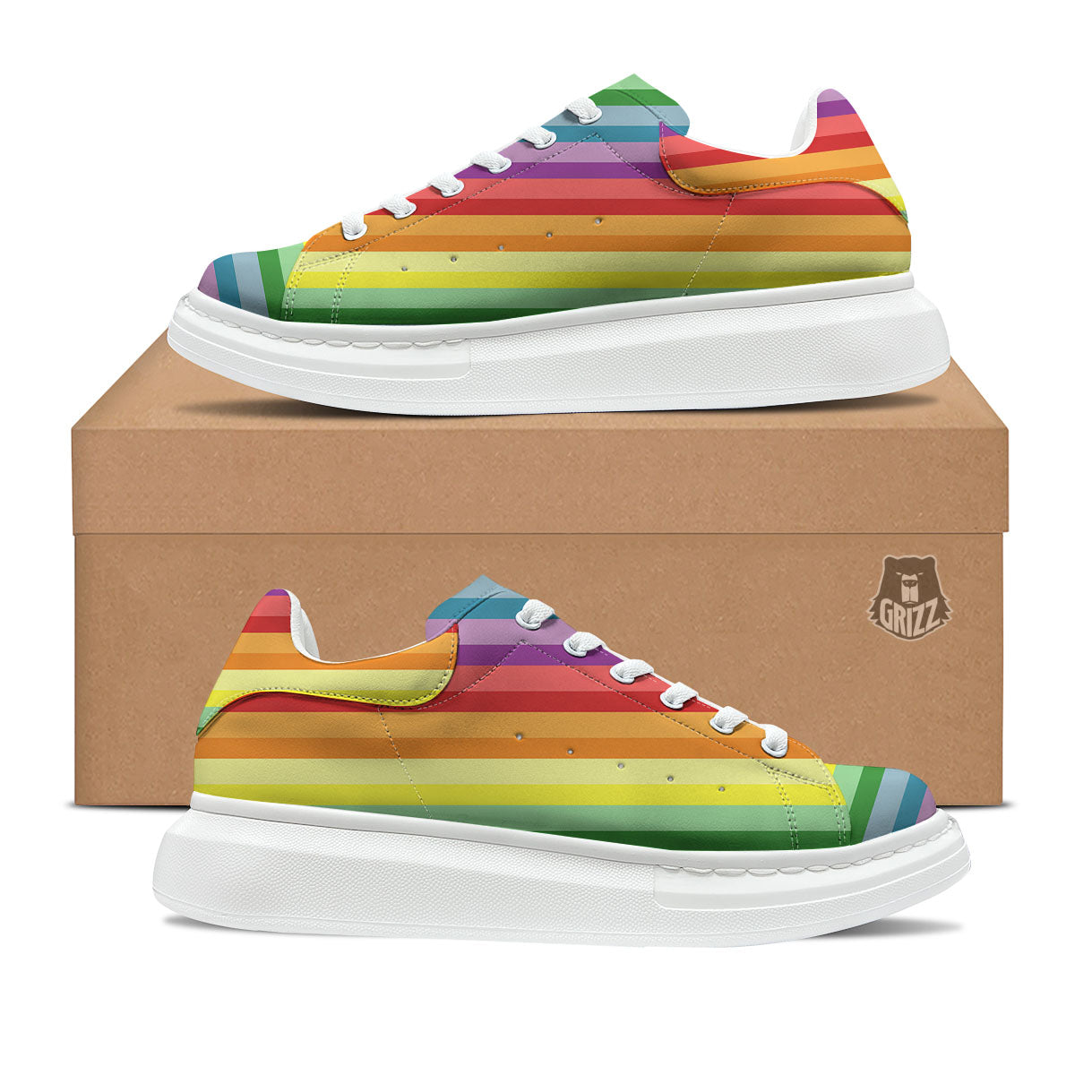 Striped Rainbow Print Pattern Platform Shoes-grizzshop