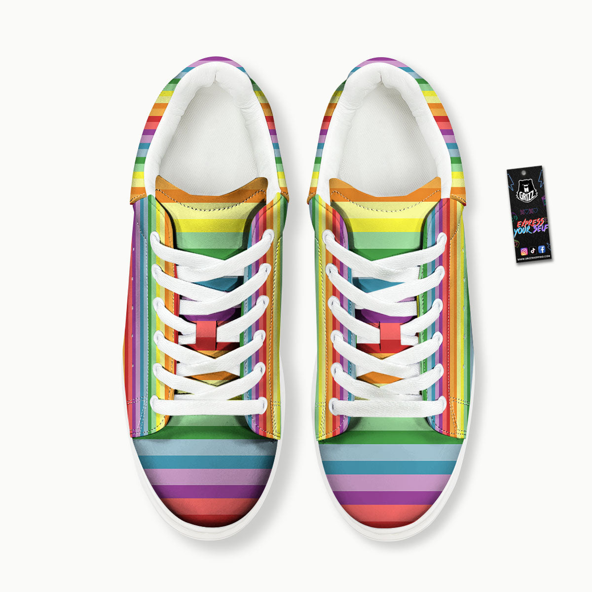 Striped Rainbow Print Pattern Platform Shoes-grizzshop