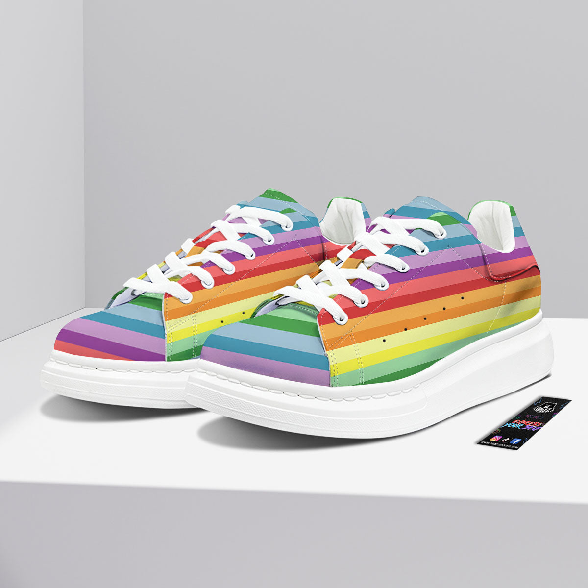 Striped Rainbow Print Pattern Platform Shoes-grizzshop