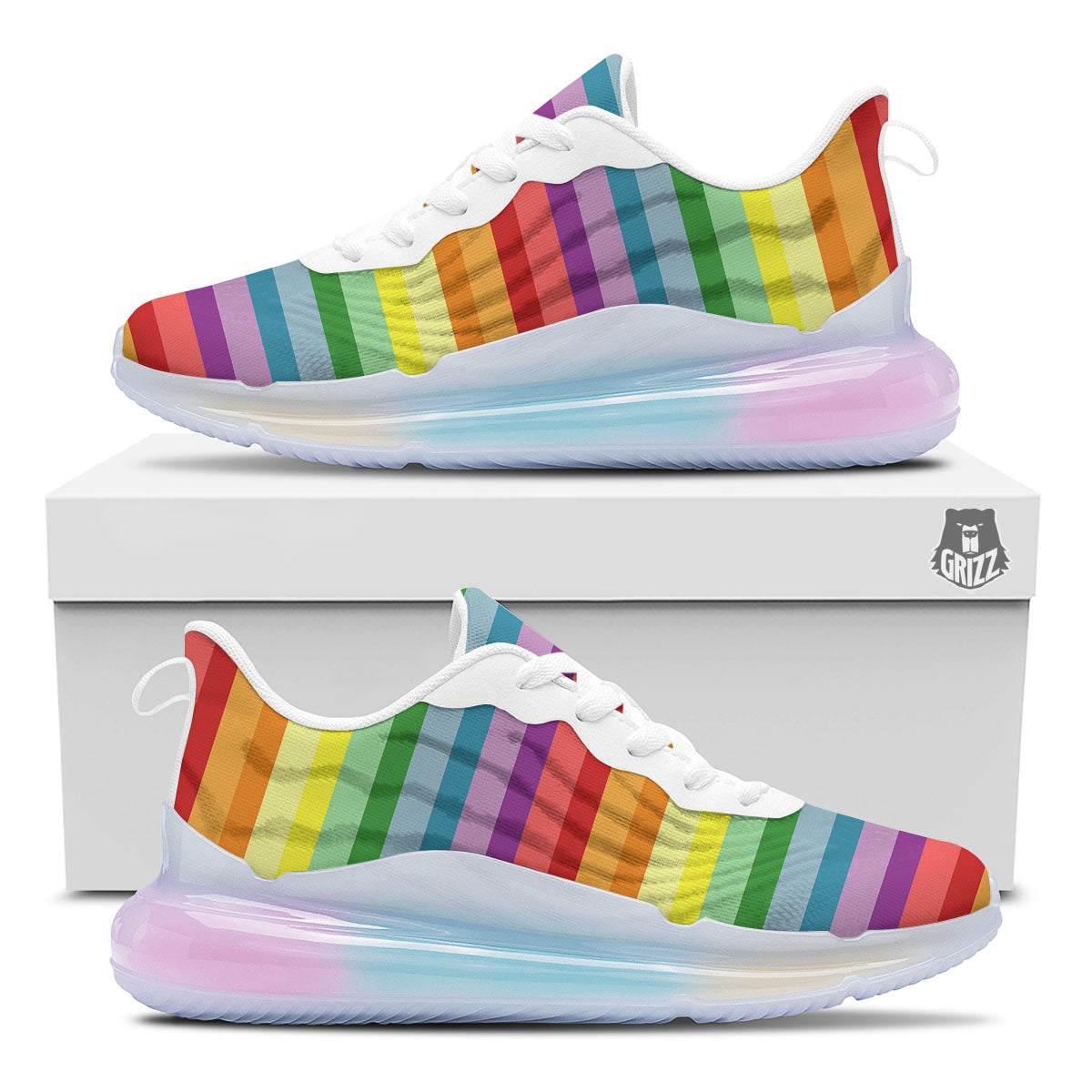 Striped Rainbow Print Pattern Running Sneakers-grizzshop