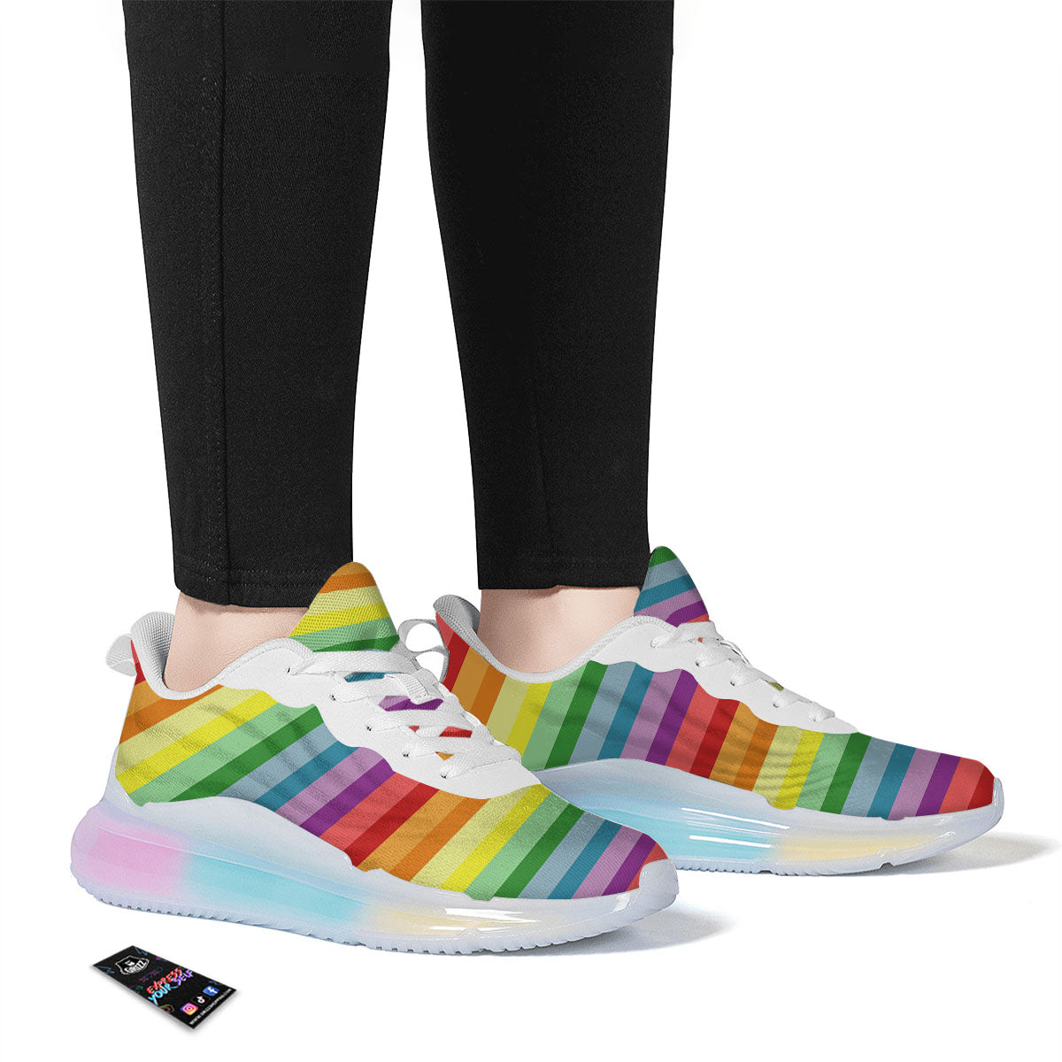 Striped Rainbow Print Pattern Running Sneakers-grizzshop