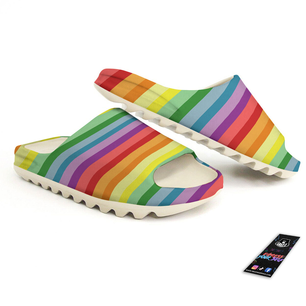 Striped Rainbow Print Pattern Sandals-grizzshop
