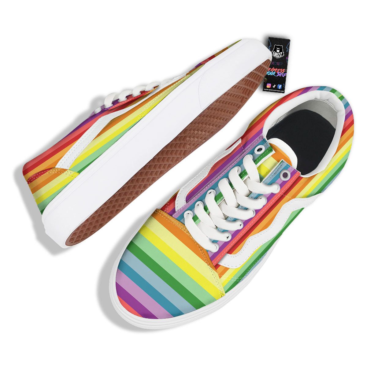 Striped Rainbow Print Pattern Skate Shoes-grizzshop
