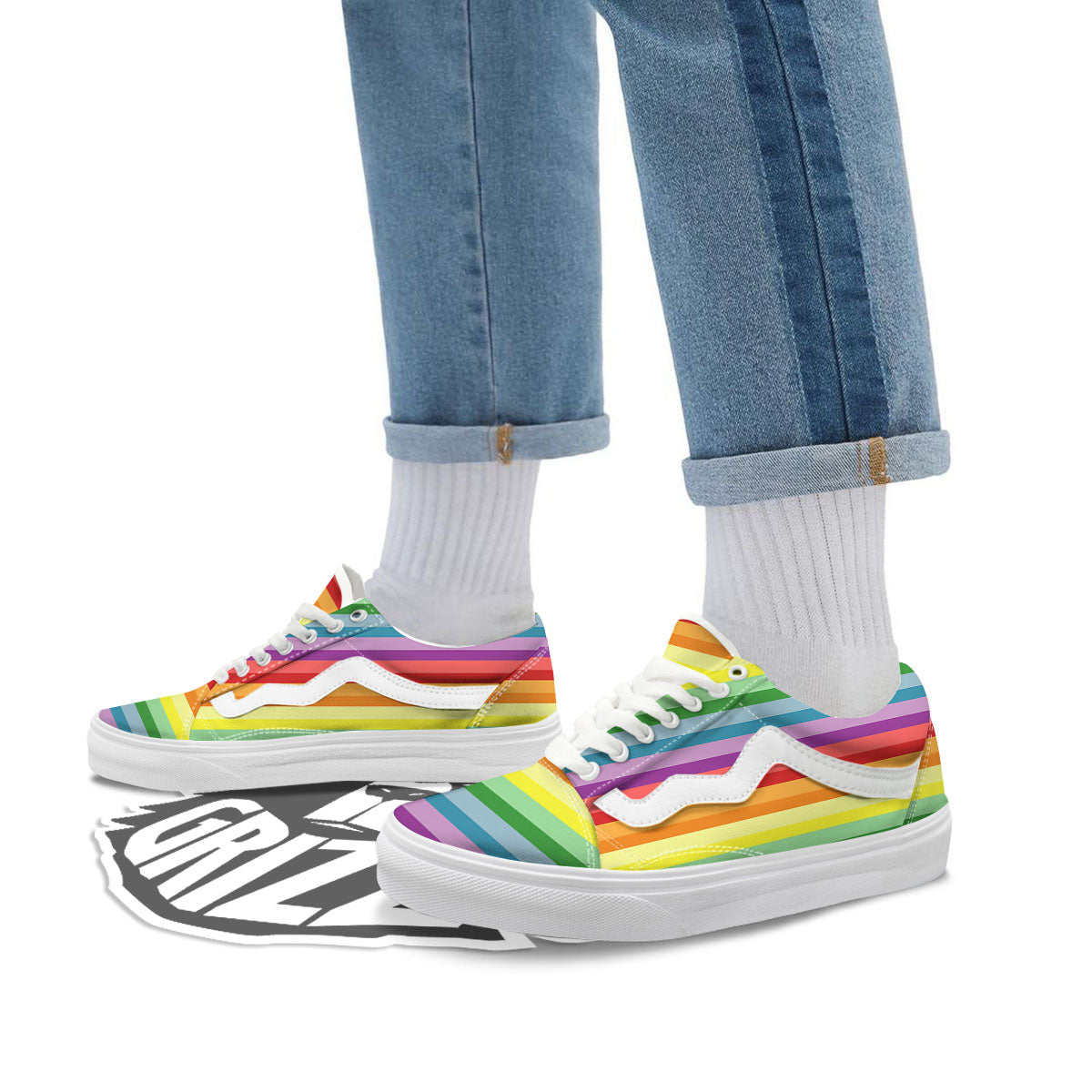 Striped Rainbow Print Pattern Skate Shoes-grizzshop