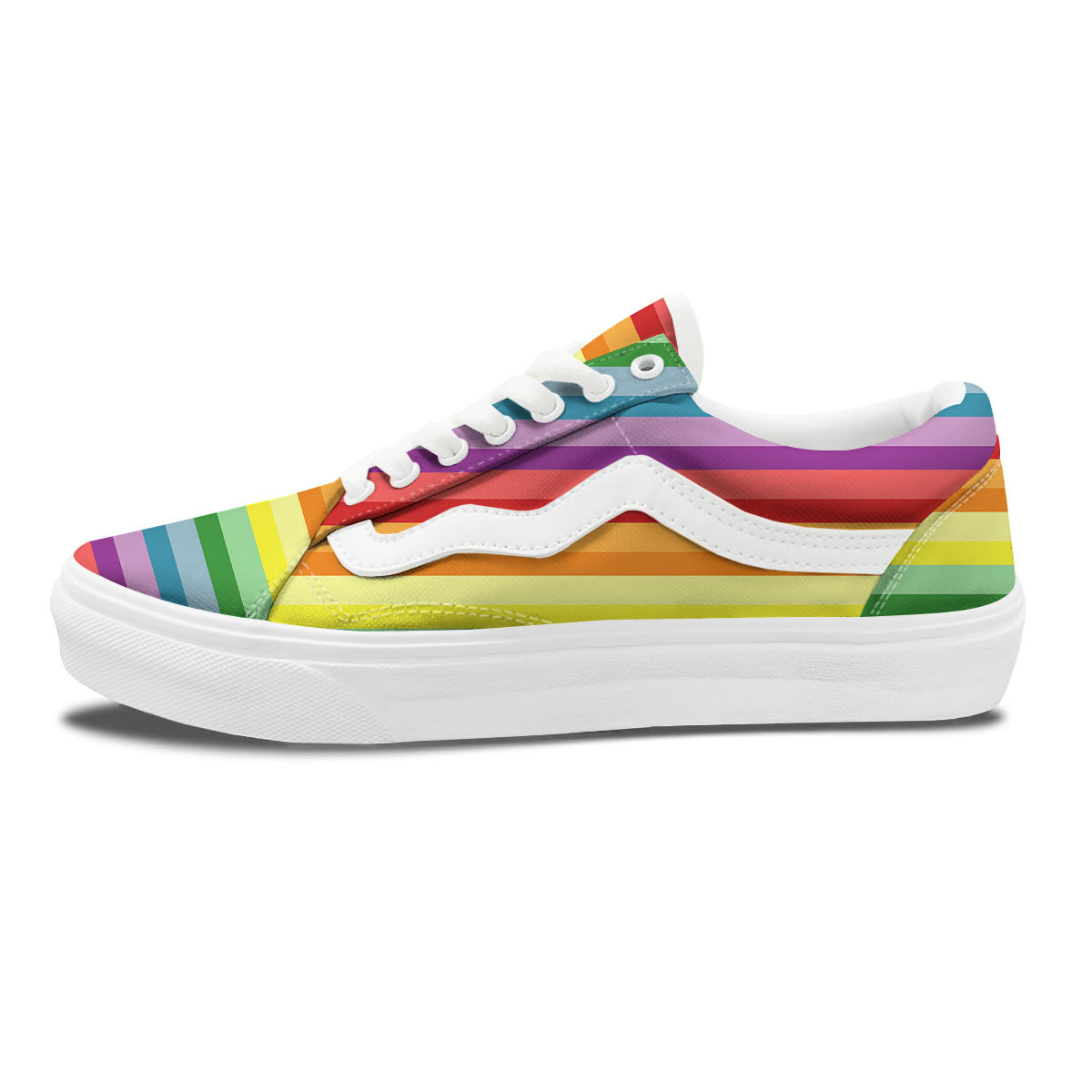 Striped Rainbow Print Pattern Skate Shoes-grizzshop