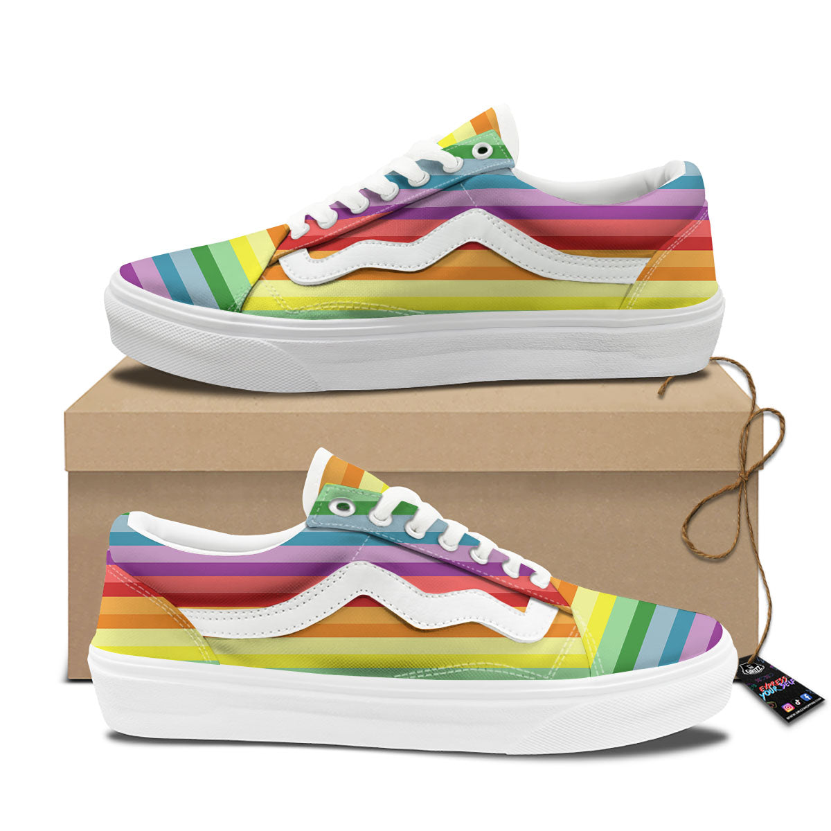 Striped Rainbow Print Pattern Skate Shoes-grizzshop