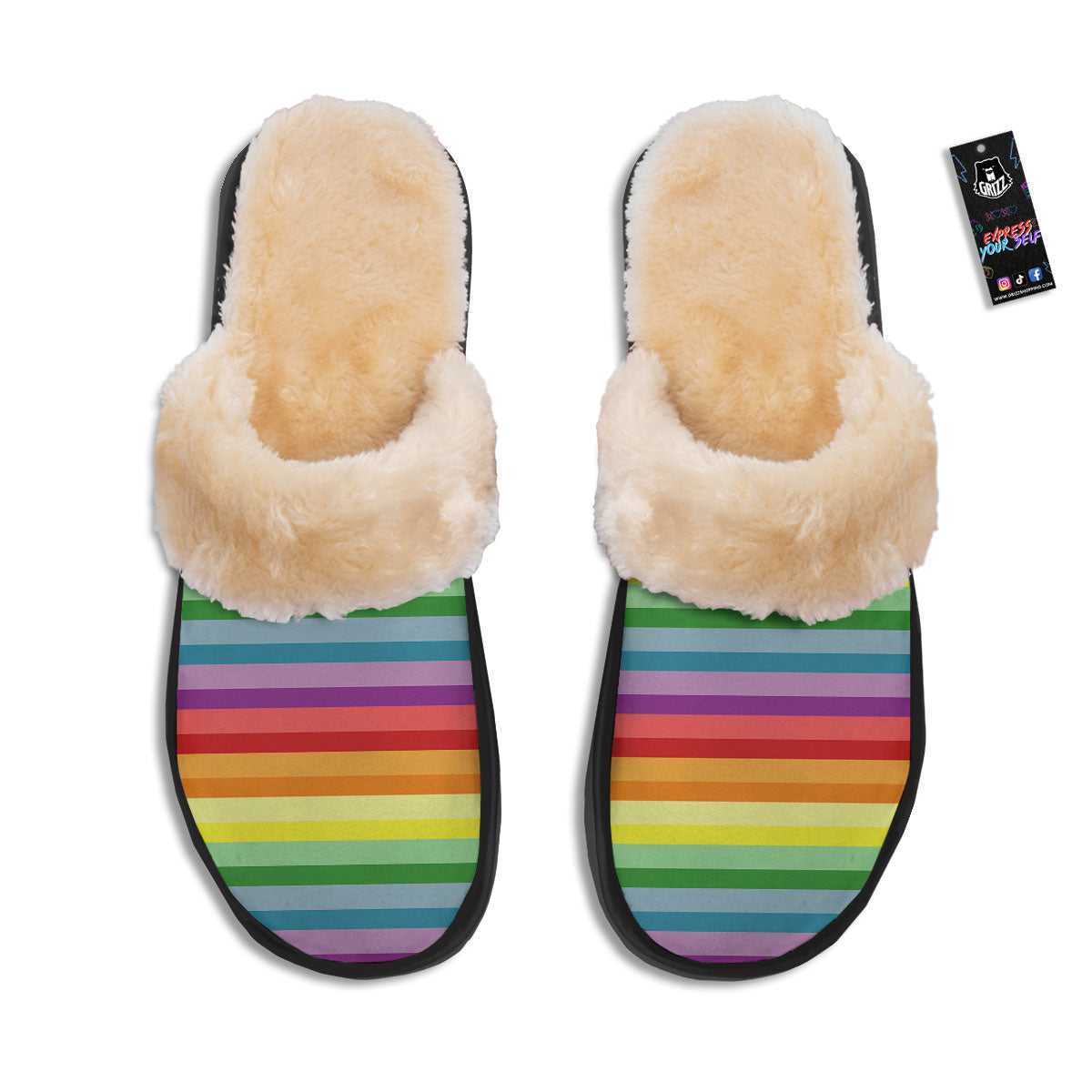 Striped Rainbow Print Pattern Slippers-grizzshop