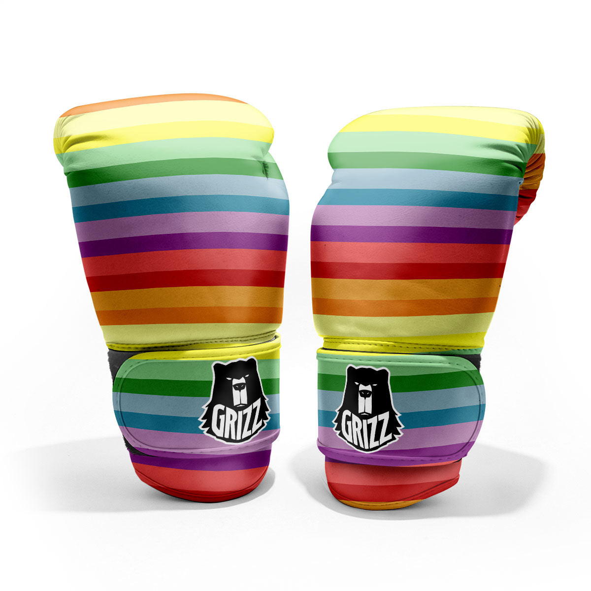 Striped Rainbow Print Pattern Sparring Gloves-grizzshop