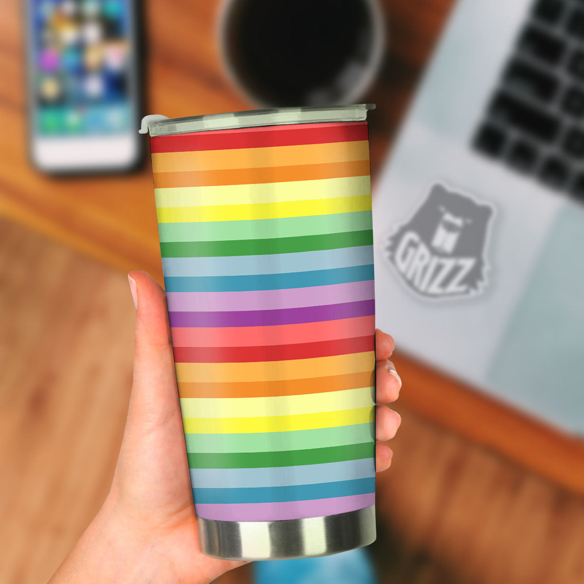 Striped Rainbow Print Pattern Tumbler-grizzshop