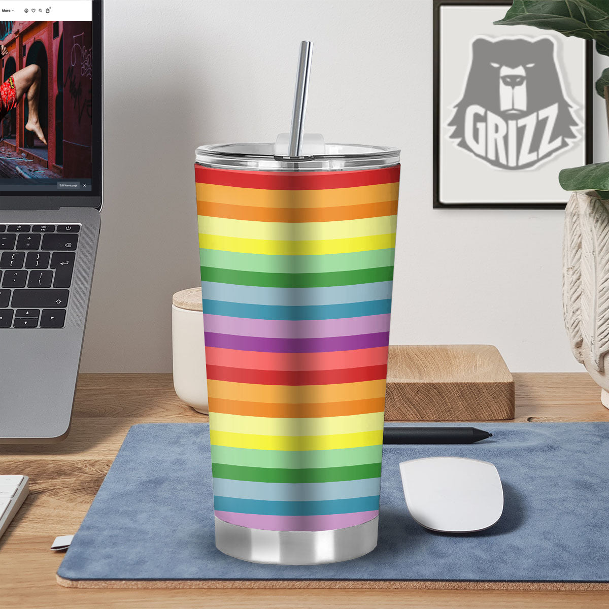 Striped Rainbow Print Pattern Tumbler-grizzshop