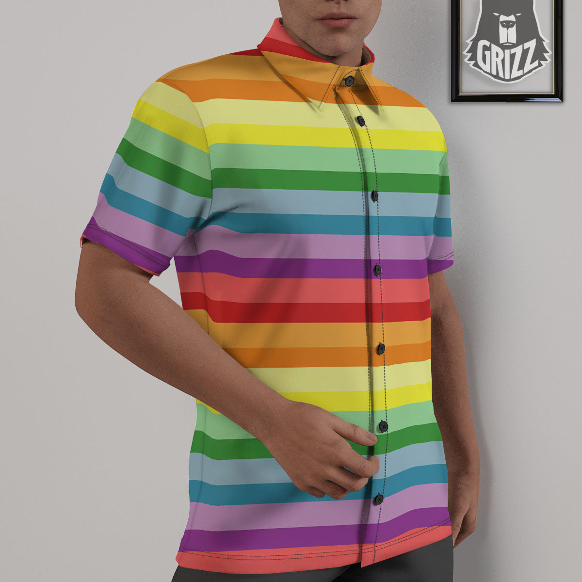 Striped Rainbow Print Pattern Untucked Shirts-grizzshop