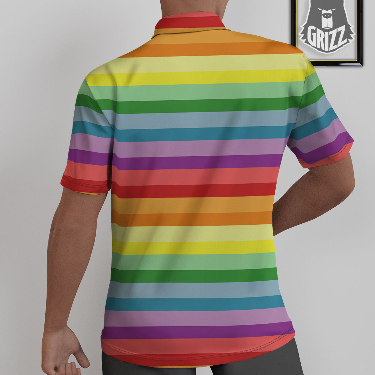Striped Rainbow Print Pattern Untucked Shirts-grizzshop