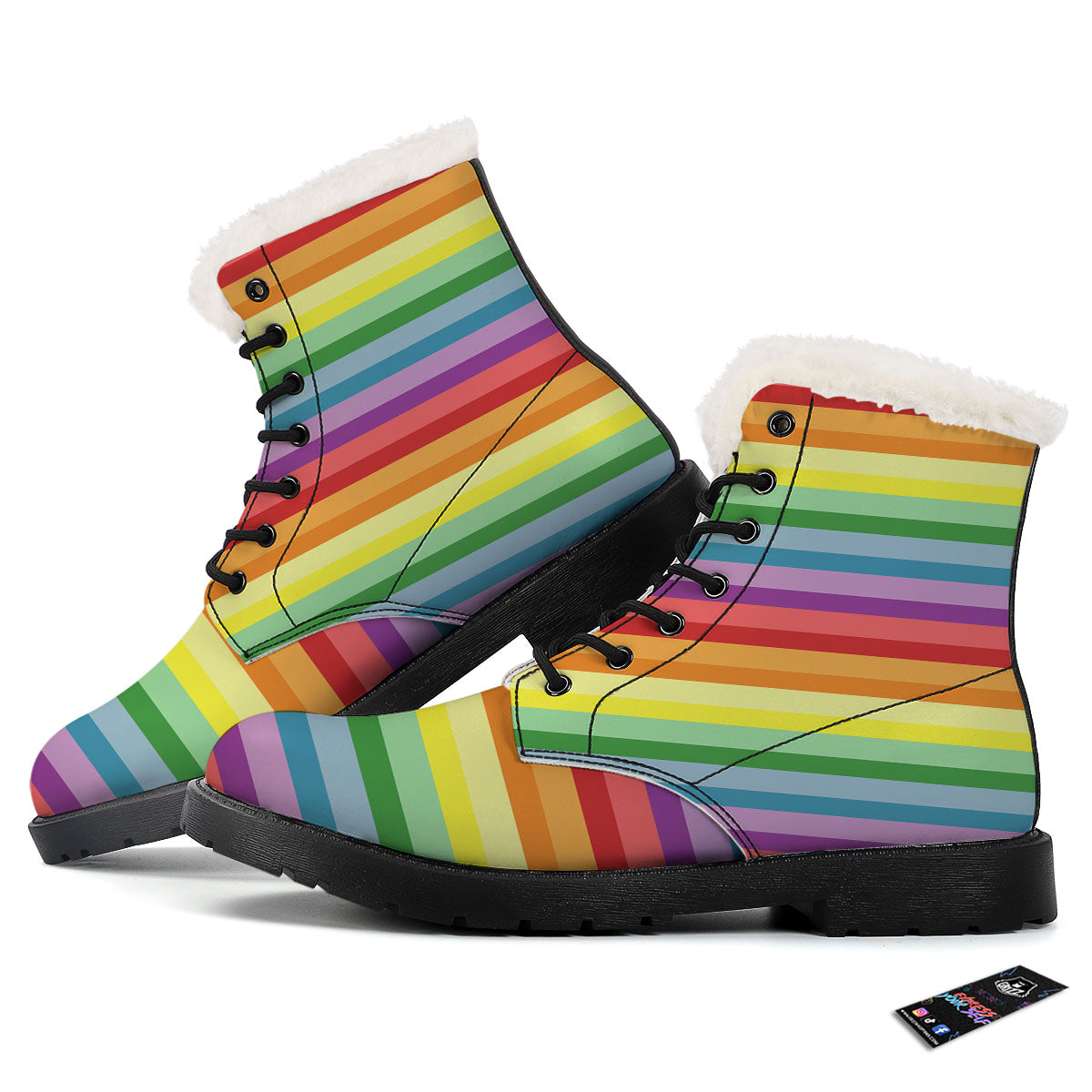 Striped Rainbow Print Pattern Winter Boots-grizzshop