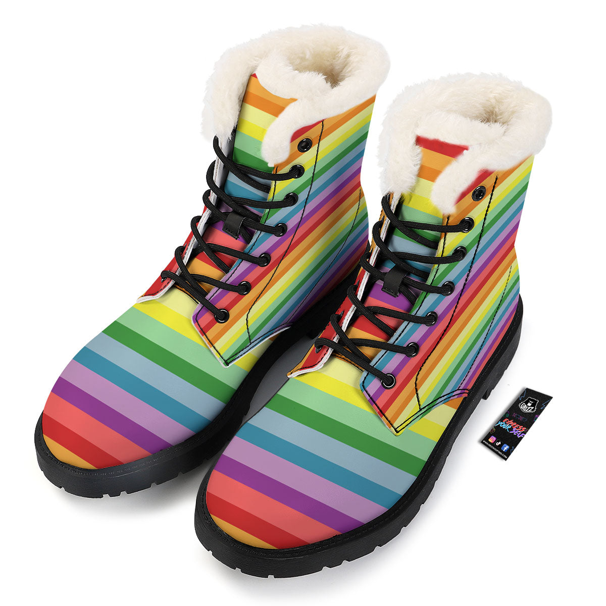 Striped Rainbow Print Pattern Winter Boots-grizzshop