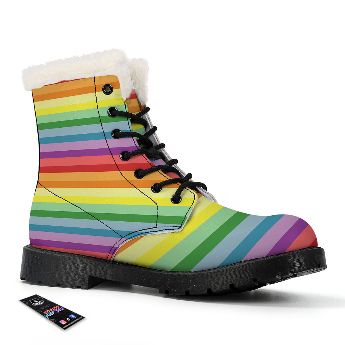 Striped Rainbow Print Pattern Winter Boots-grizzshop