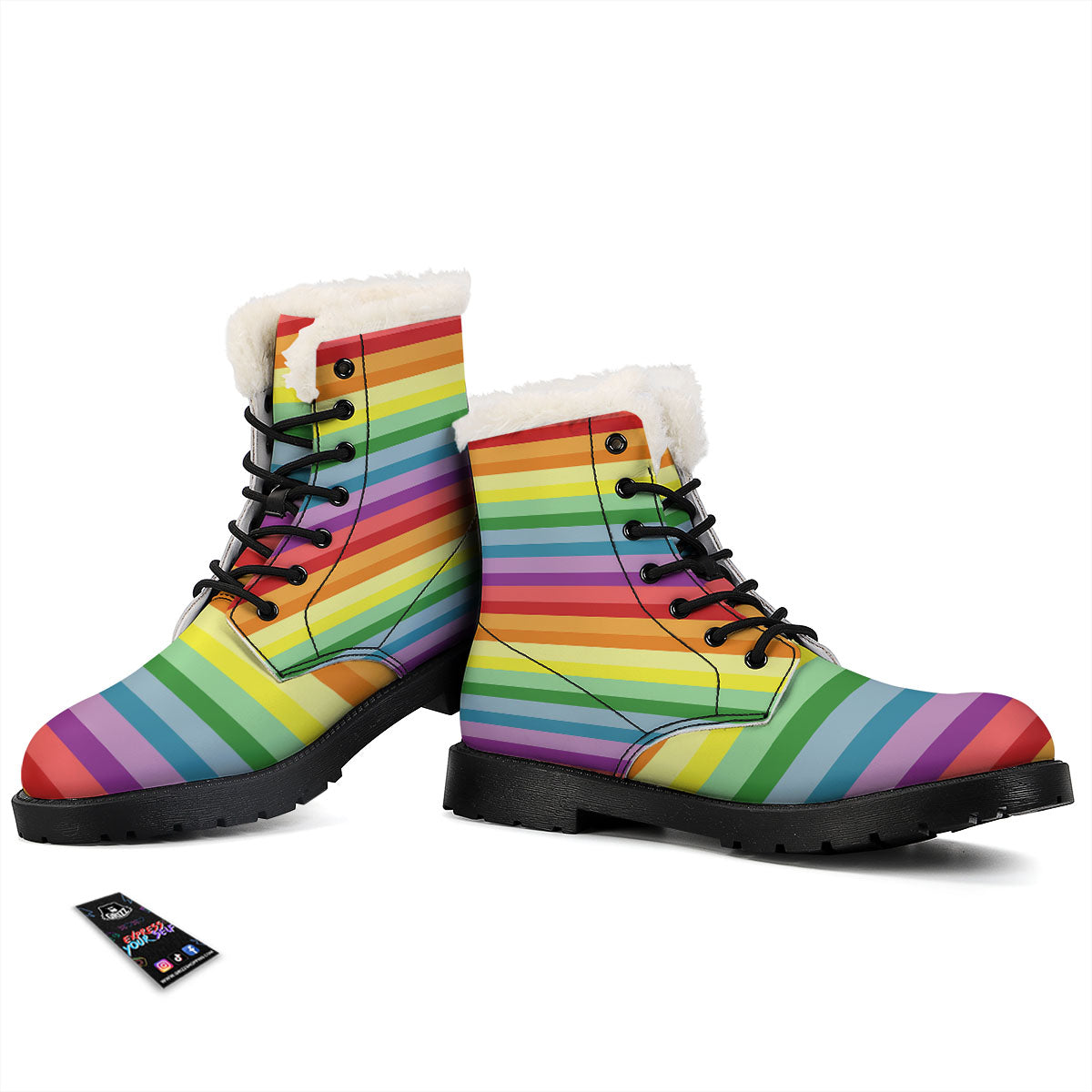 Striped Rainbow Print Pattern Winter Boots-grizzshop