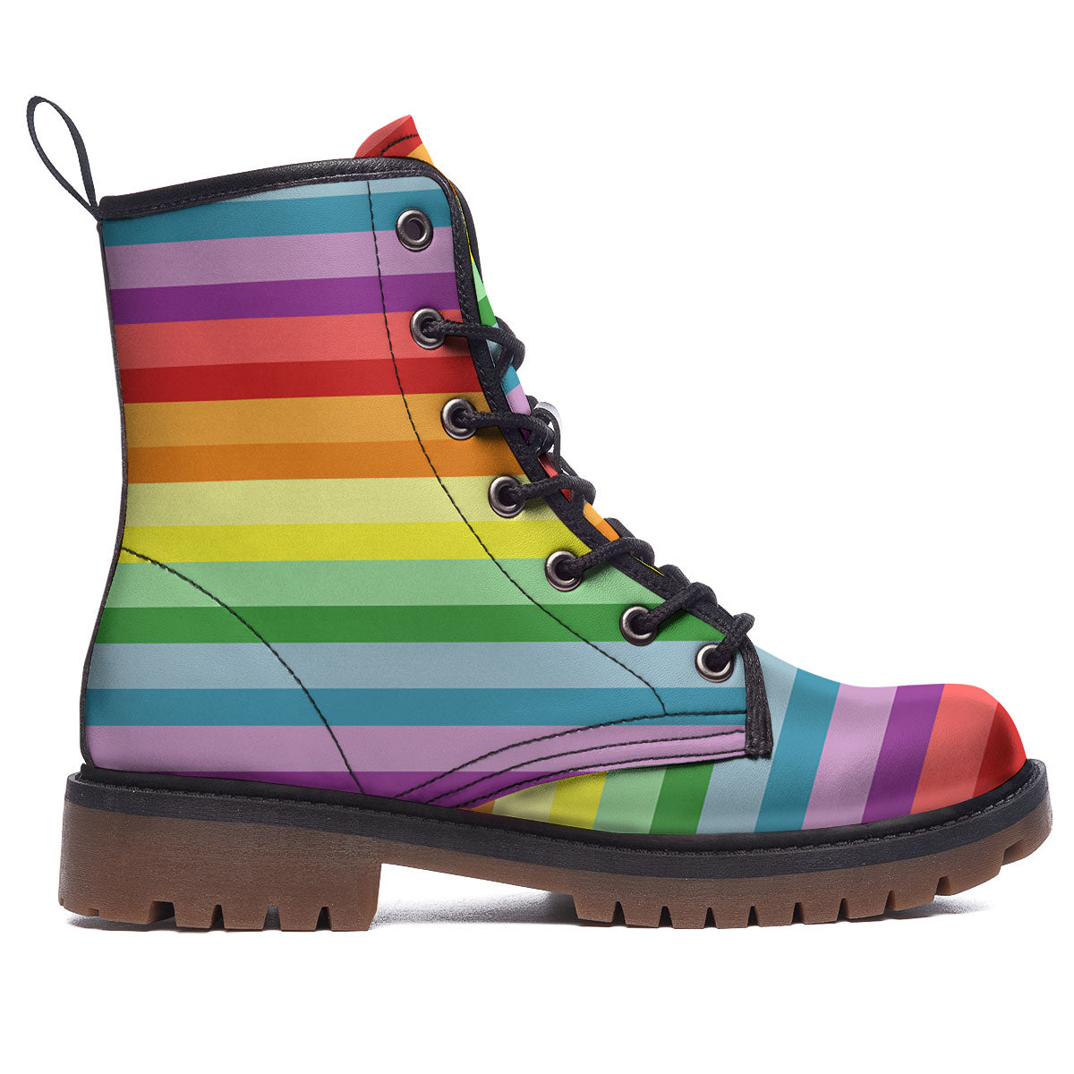 Striped Rainbow Print Pattern Work Boots-grizzshop