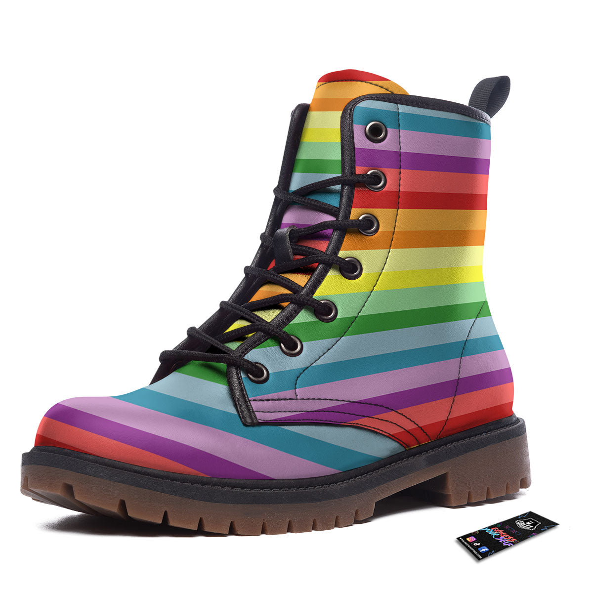 Striped Rainbow Print Pattern Work Boots-grizzshop