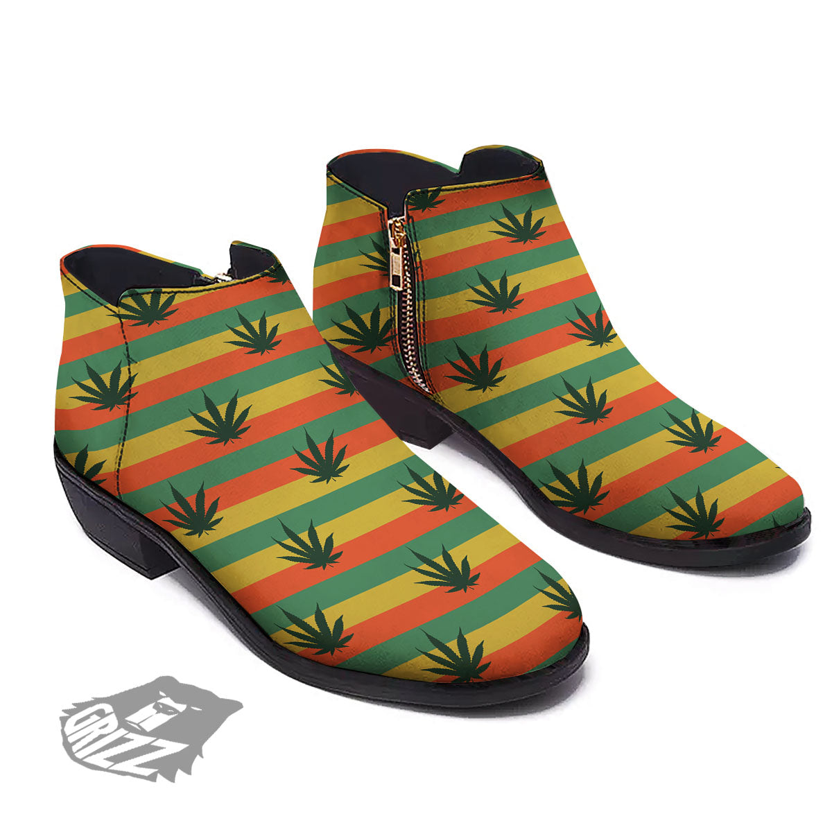 Striped Rasta Print Pattern Ankle Boots-grizzshop